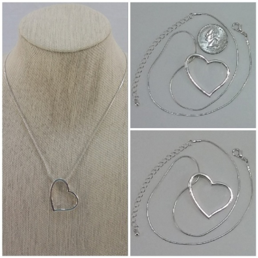 Silvertone Heart Pendant Necklace - Picture 3 of 8